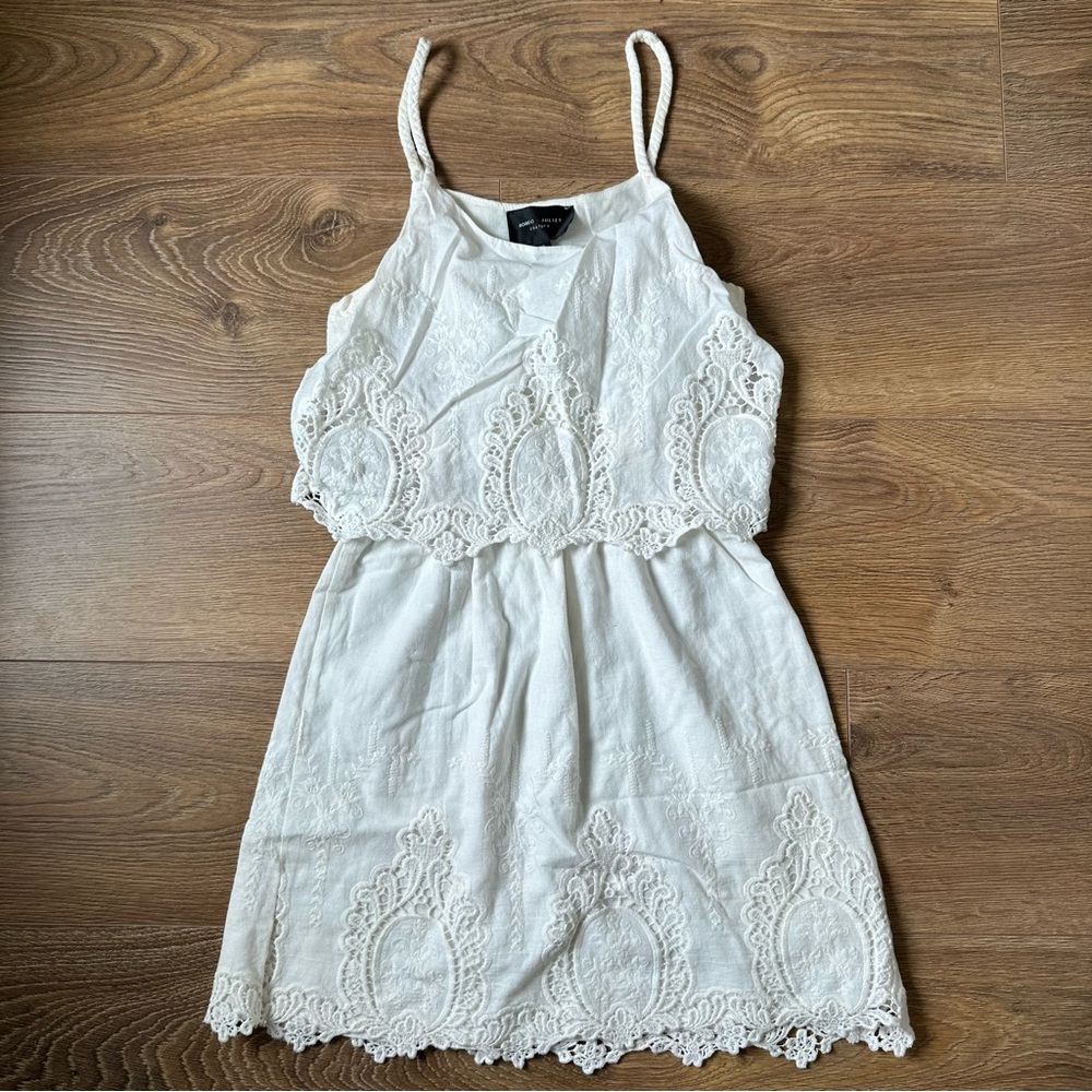 White Eyelet Cotton Mini Dress with Braided Straps Size XS